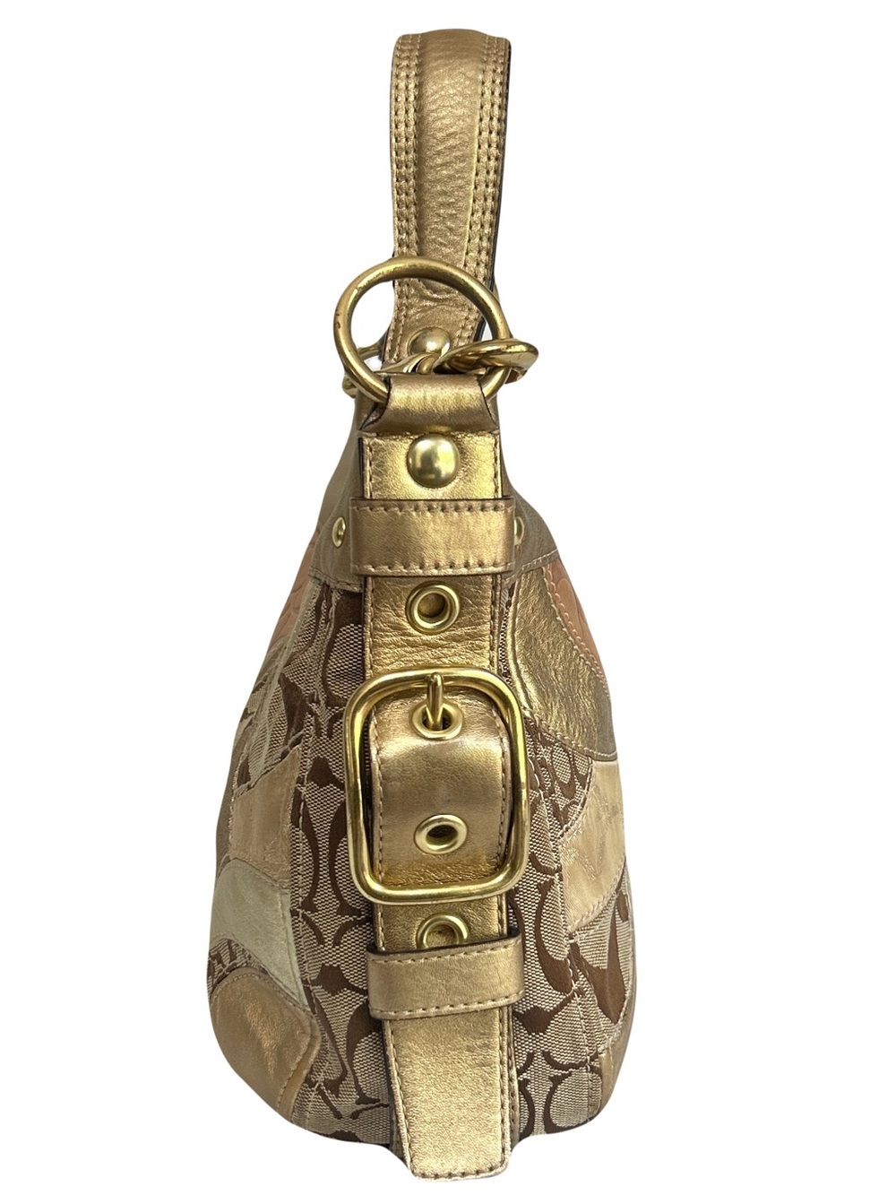 Coach Zoe Patchwork Hobo Bag Medium Brown Khaki Leather Shoulder Retro Y2K - Picture 2 of 16